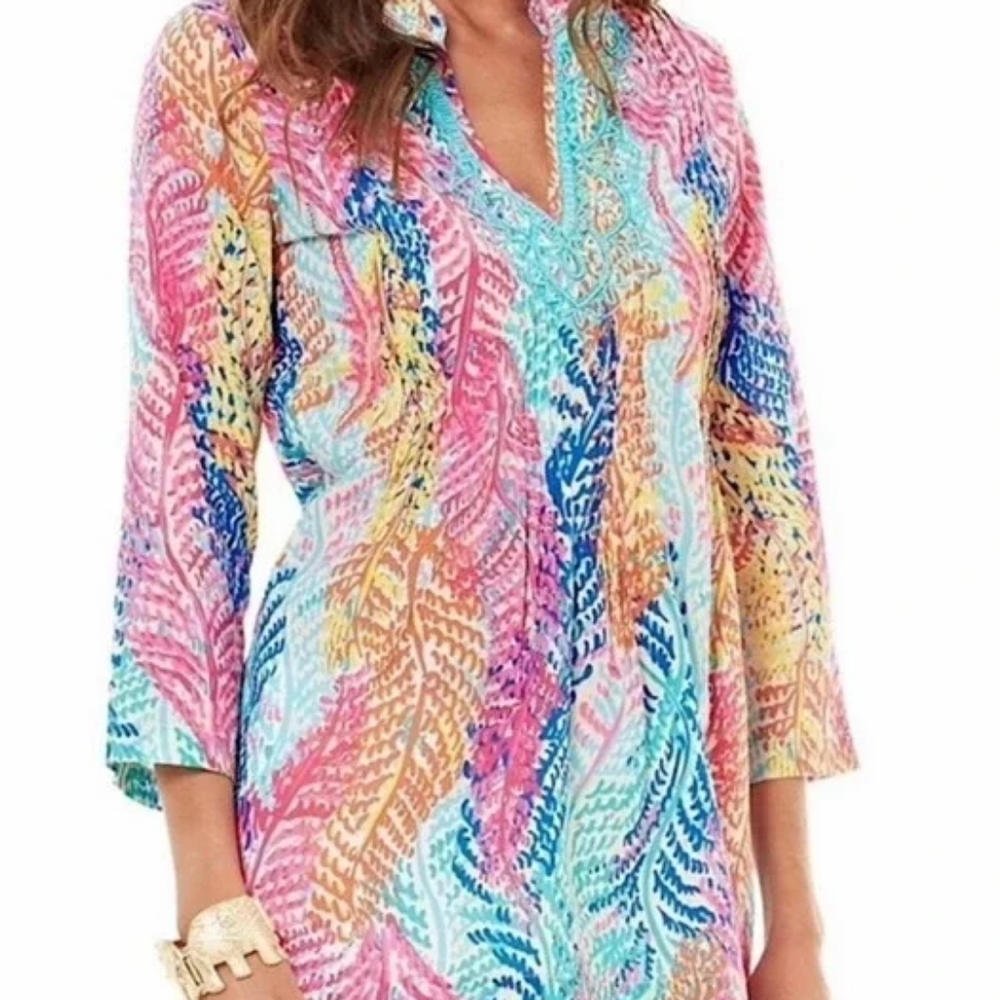 NEW WITH TAGS Lilly Pulitzer Sarasota Tunic beaded top, "Electric Feel", XS